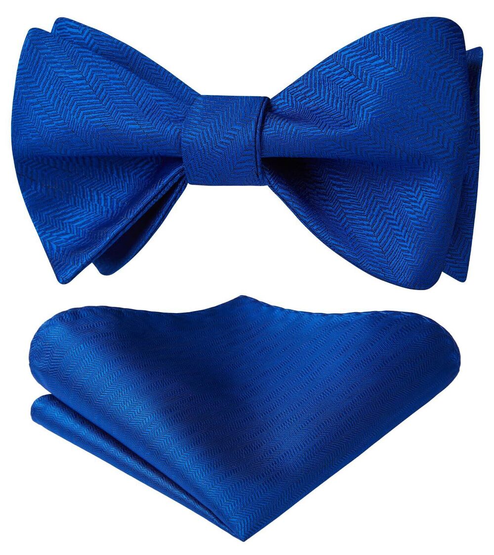 9808 Royal Blue Bow Ties Stripe Self-Tied Blue Bow Tie Handkerchief Classic